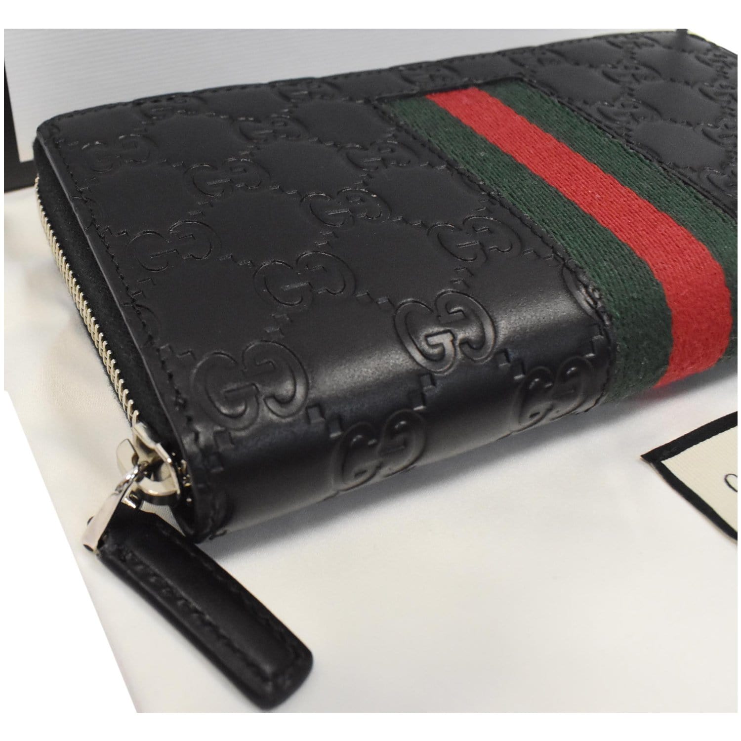 GUCCI Web Guccissima Leather Zip Around Wallet Black 408831