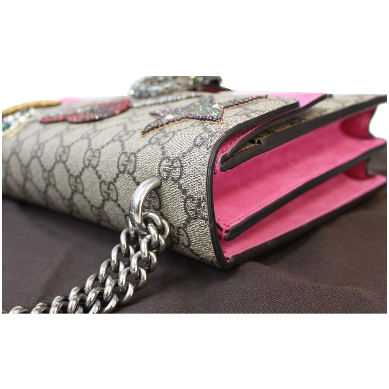 GUCCI Dionysus Embroidered Medium GG Supreme Shoulder Bag Beige