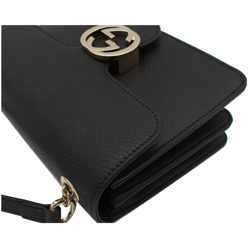 GUCCI Interlocking GG Leather Crossbody Bag Black