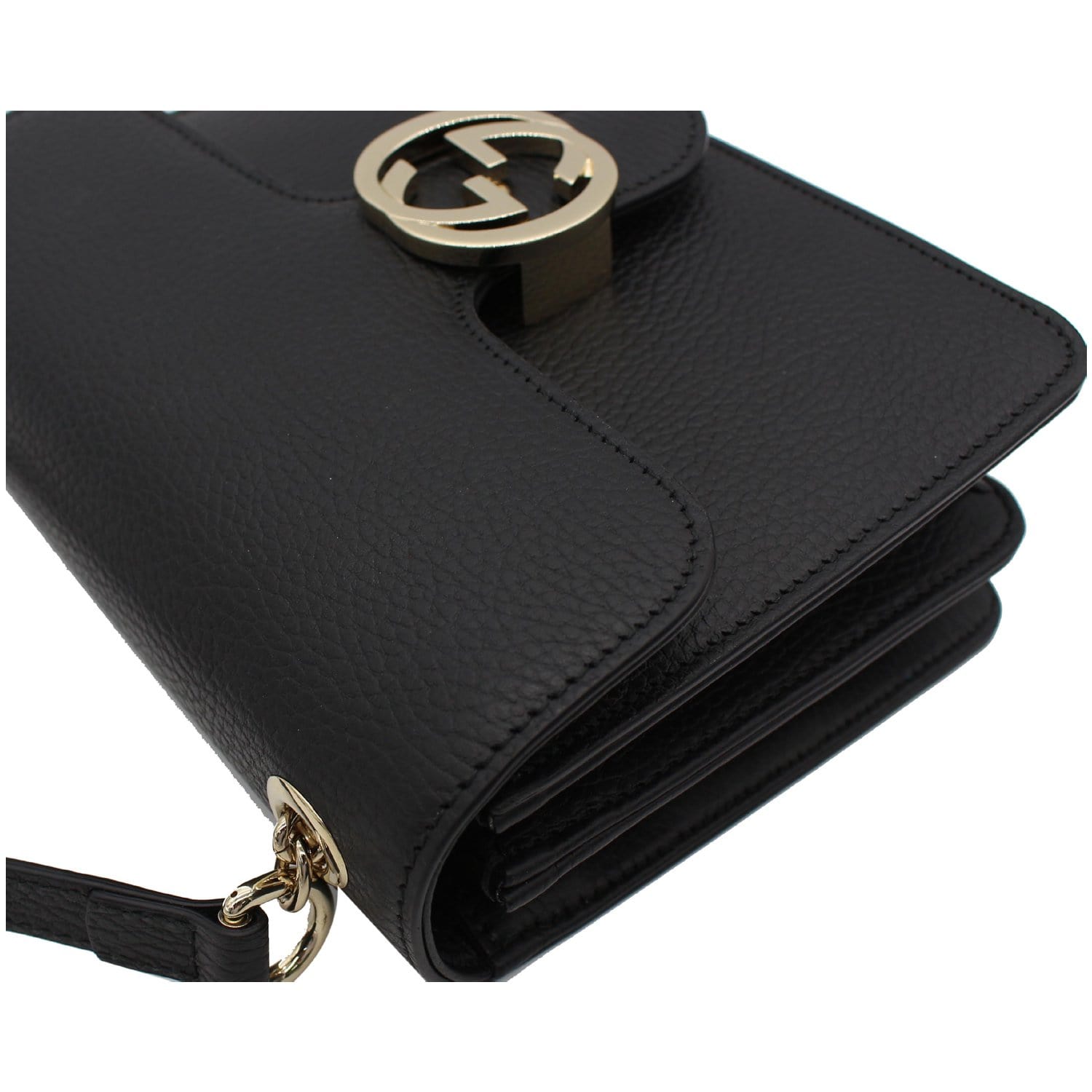 GUCCI Interlocking GG Leather Crossbody Bag Black