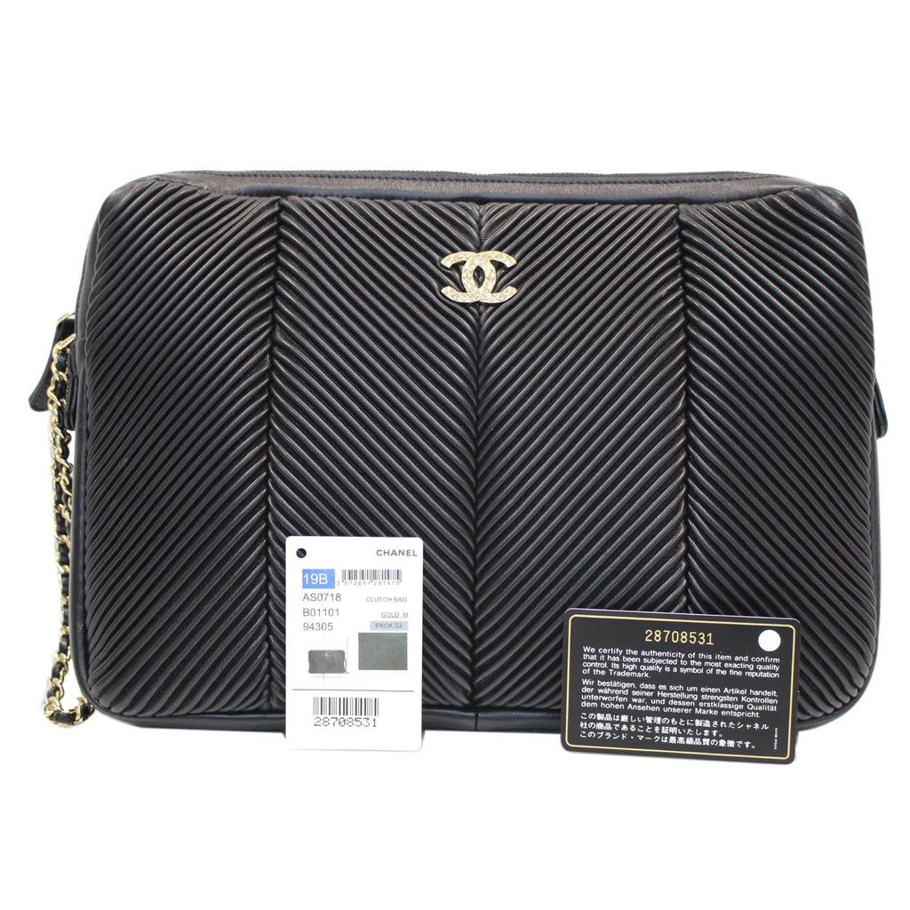 CHANEL Large CC Zip Chain Lambskin Leather Wristlet Clutch Black - 20% OFF