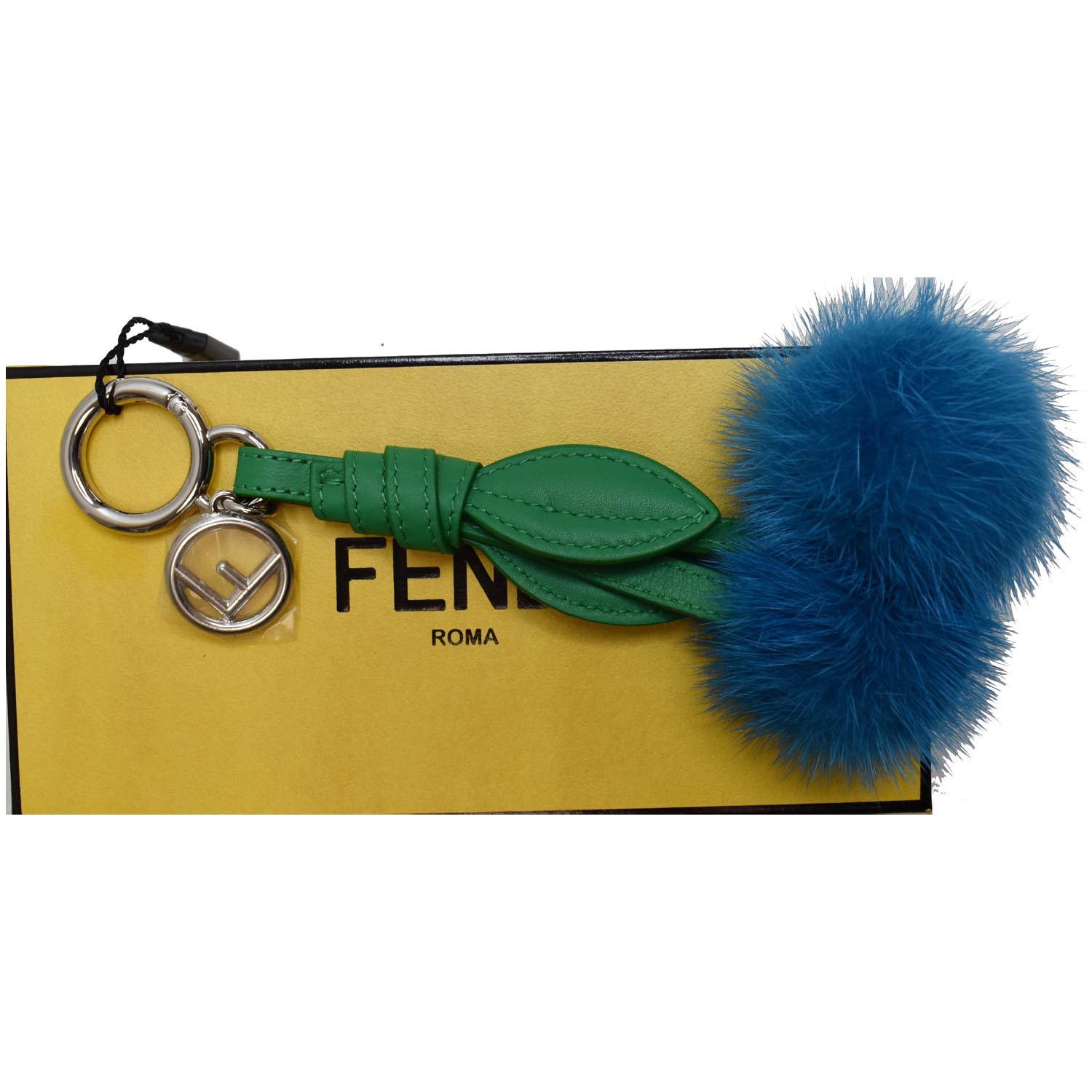 FENDI Mink Fur F Cherry Leather Bag Charm Blue
