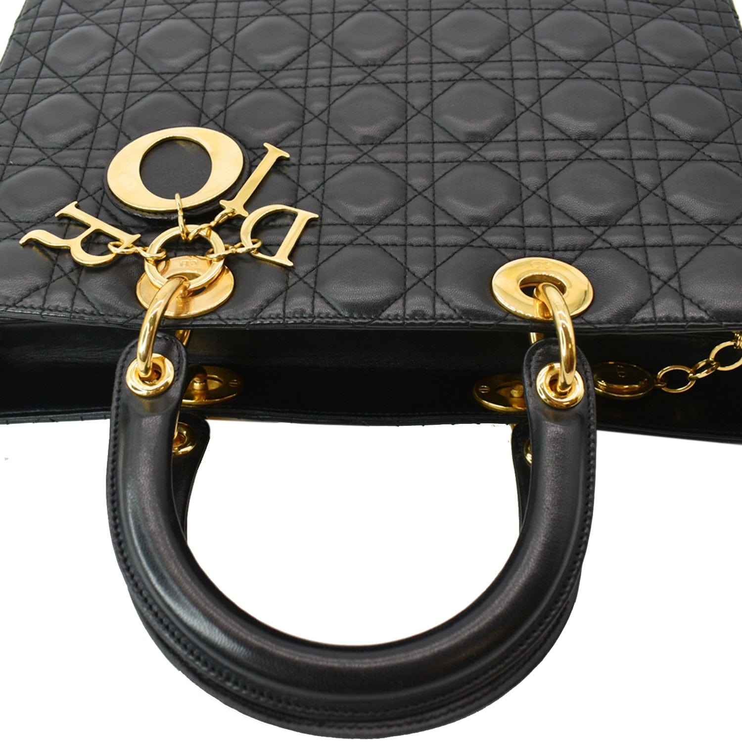 CHRISTIAN DIOR Large Lady Dior Cannage Lambskin Shoulder Bag Black