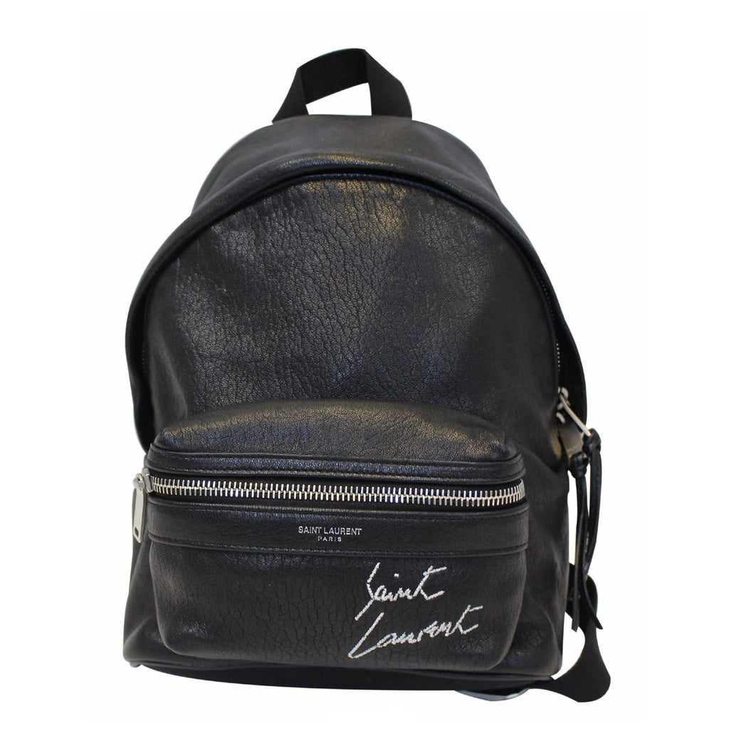 YVES SAINT LAURENT Toy City Embroidered Leather Backpack Bag Black