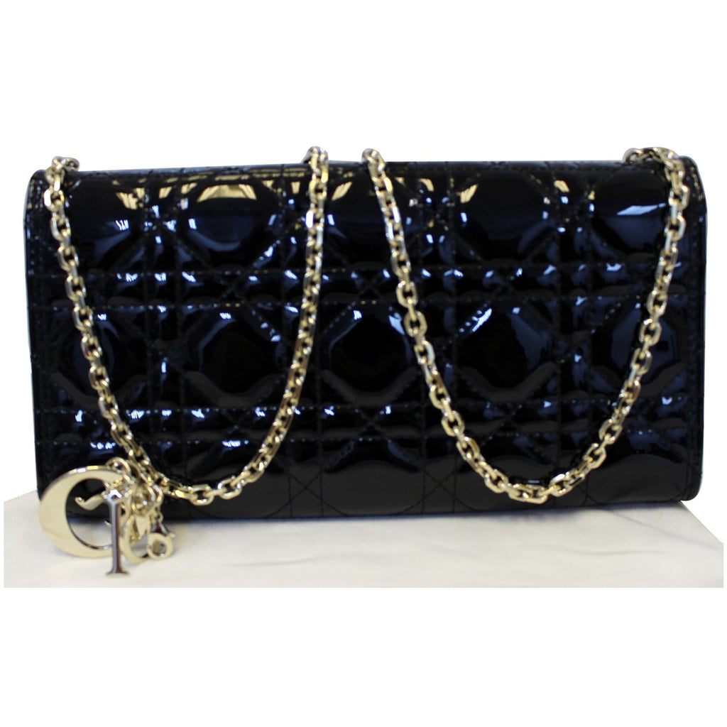 CHRISTIAN DIOR Lady Dior Croisiere Cannage Lambskin Chain Wallet Black