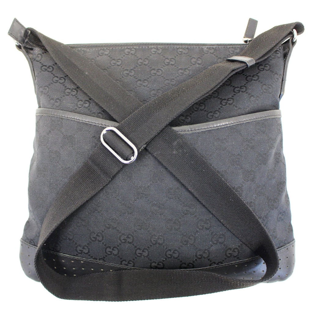 GUCCI Monogram Medium Perforated Messenger Crossbody Bag Black