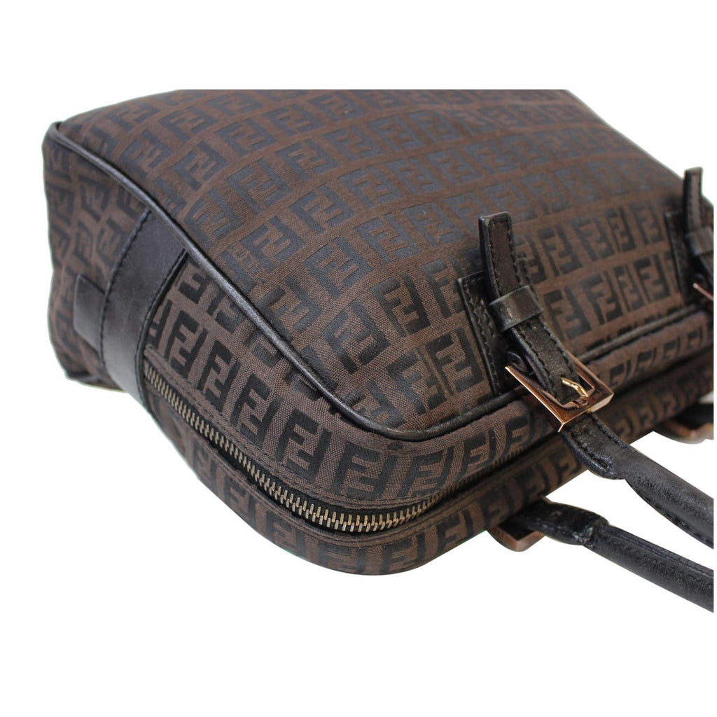 FENDI Top Handle Zucca Fabric Canvas Tote Brown