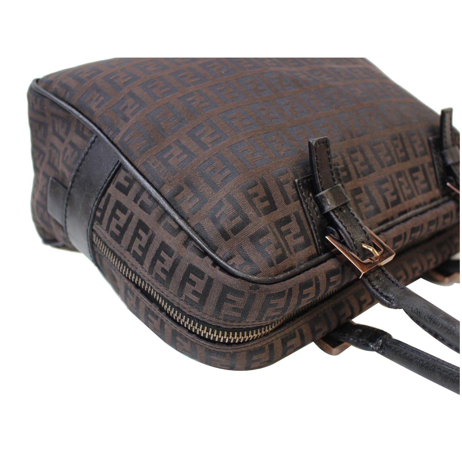 FENDI Top Handle Zucca Fabric Canvas Tote Brown