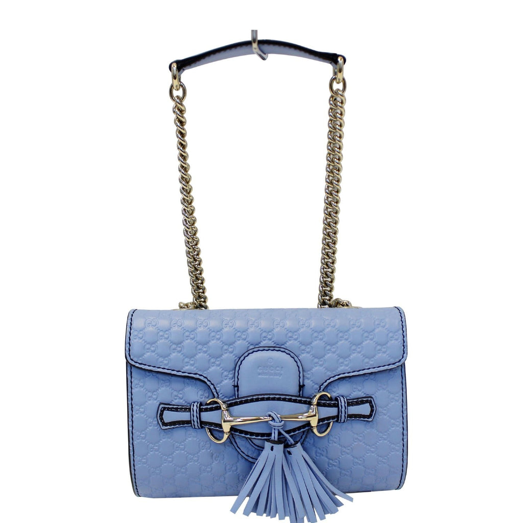 GUCCI Emily Mini Micro GG Guccissima Leather Shoulder Bag Light Blue
