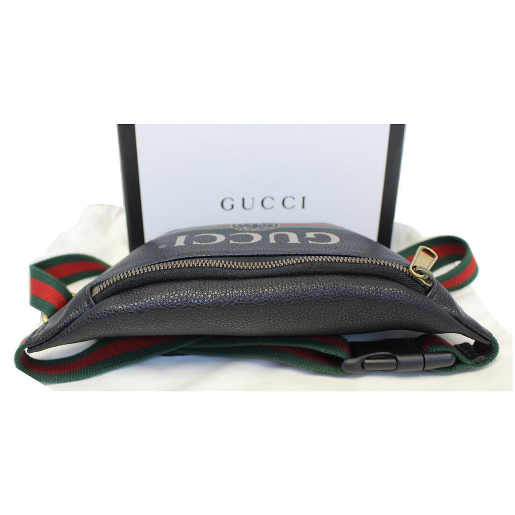 GUCCI Print Leather Black Belt Waist Bum Bag Small 527792
