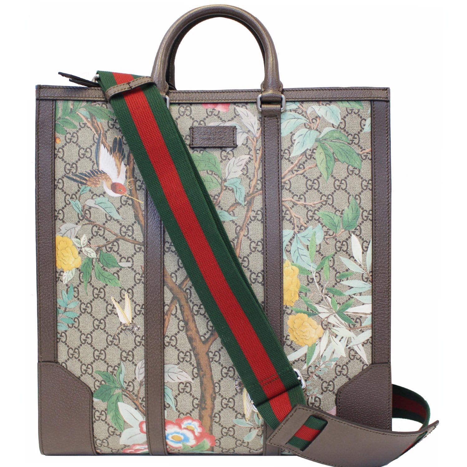 GUCCI GG Supreme Monogram Tian Print Tote Shoulder Bag Maple Brown 406387