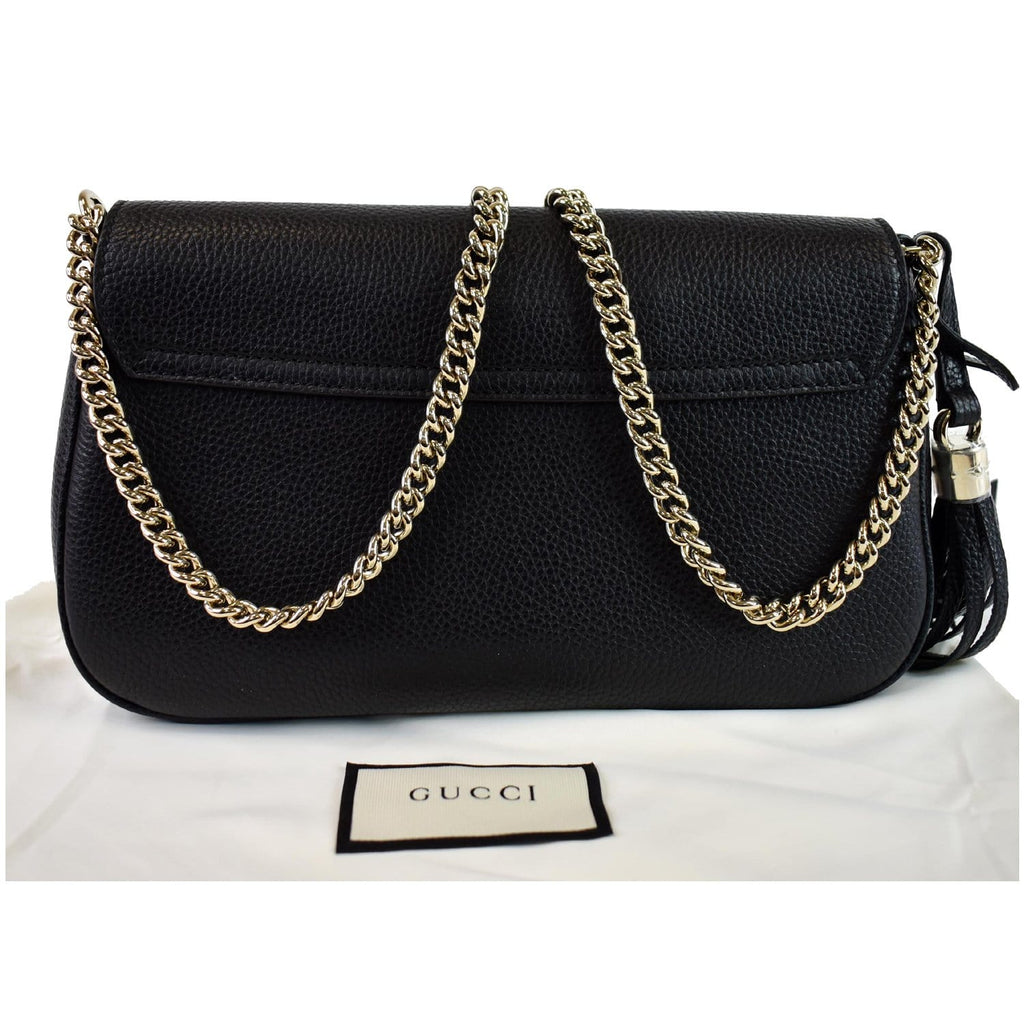 GUCCI Soho Chain Flap Leather Shoulder Bag Black 536224
