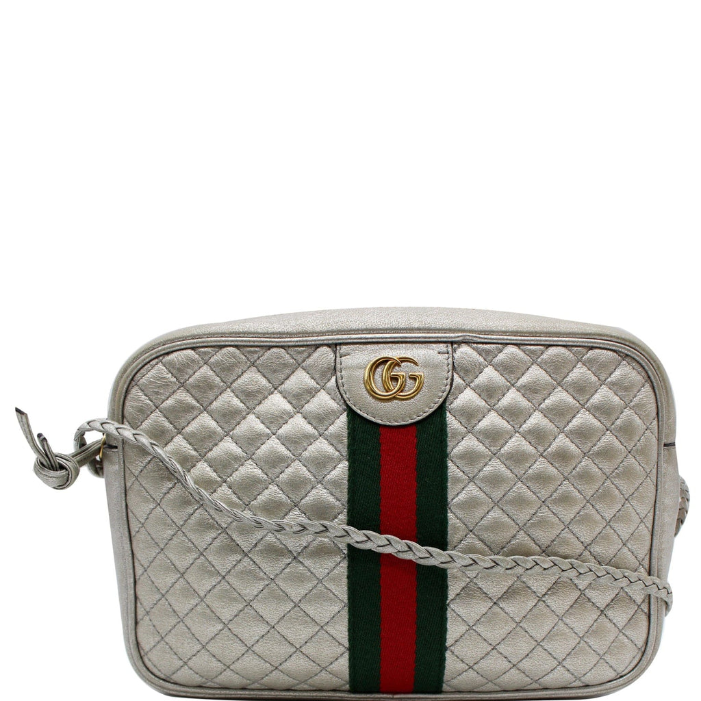 GUCCI GG Small Quilted Leather Shoulder Bag Metallic Silver 541051