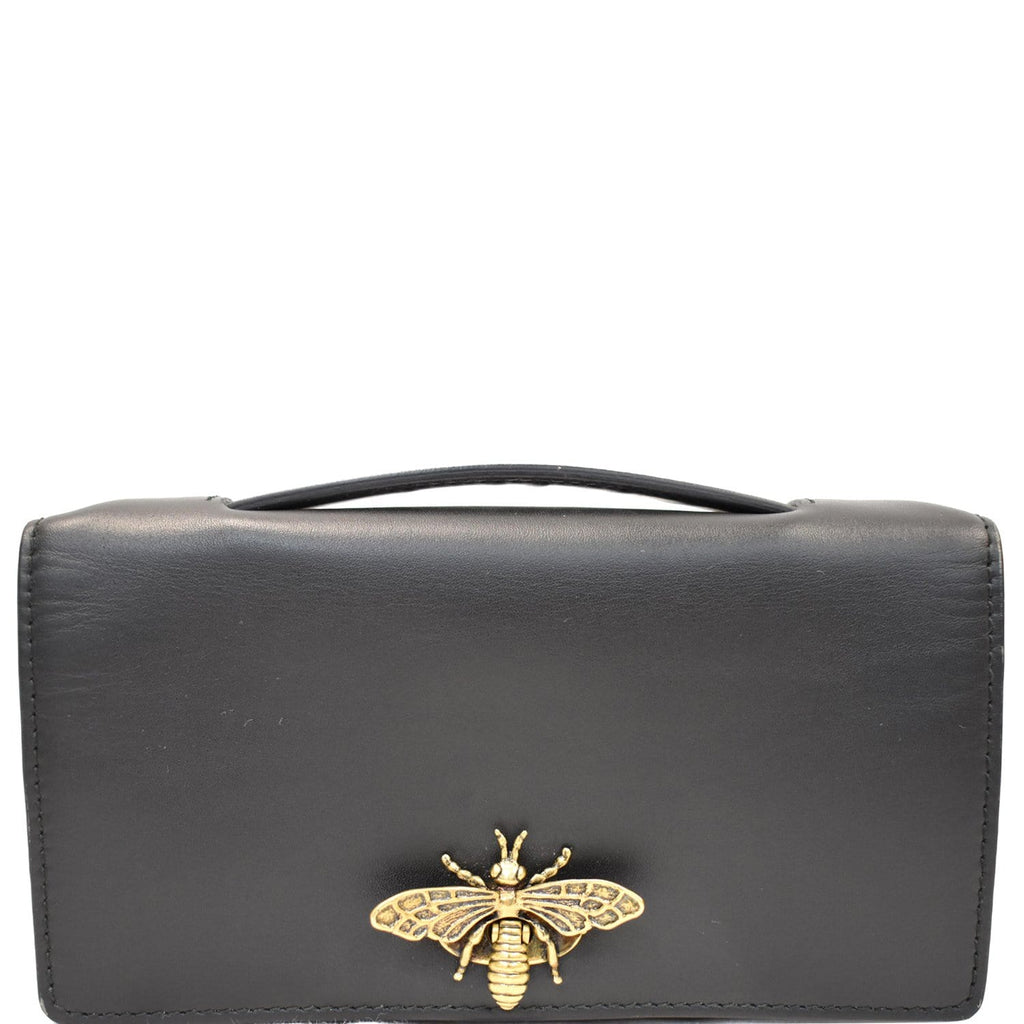 CHRISTIAN DIOR Bee Leather Pouch Clutch Bag Black
