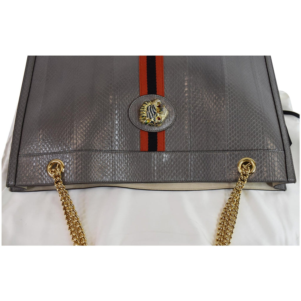 GUCCI Rajah Large Snakeskin Tote Shoulder Bag Dusty Grey 537219 - 25% OFF