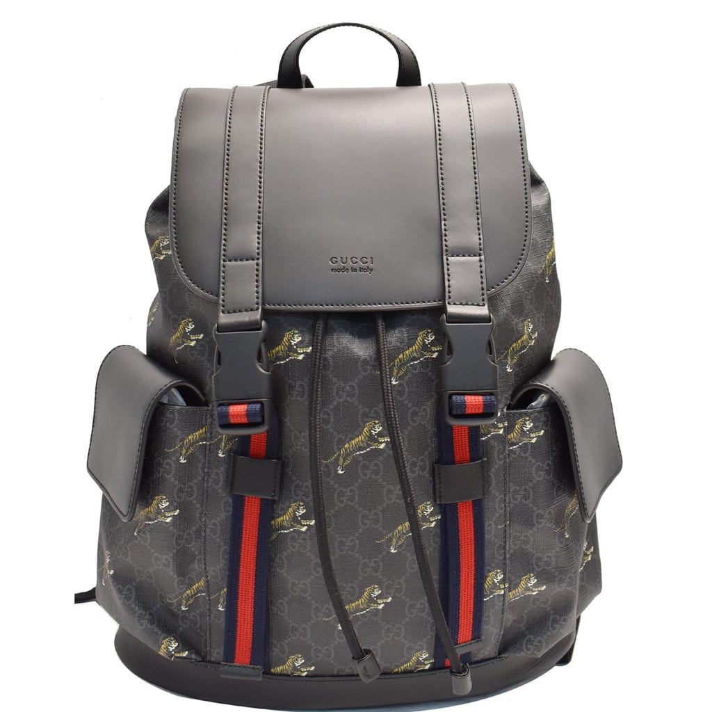 GUCCI Bestiary Tigers GG Supreme Microfiber Backpack Bag 495563 Black