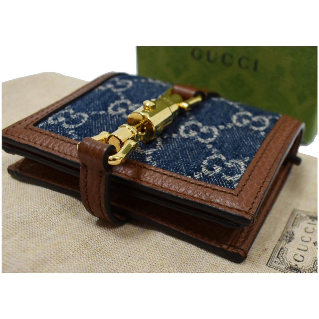 GUCCI Jackie 1961 GG Jacquard Denim  Case Wallet Dark Blue