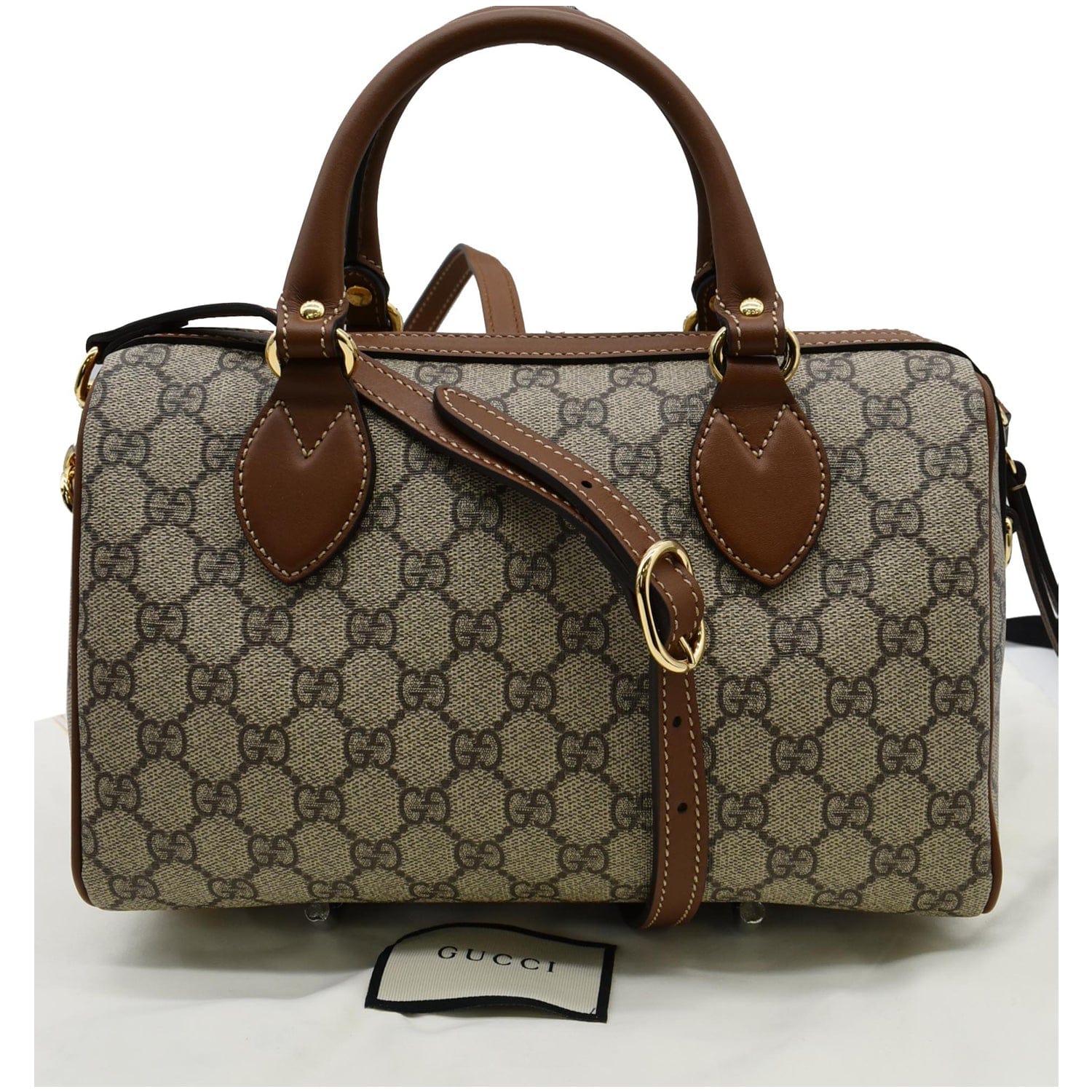 GUCCI Blind for Love Embroidered GG Supreme Canvas Boston Bag Maple Brown 409529