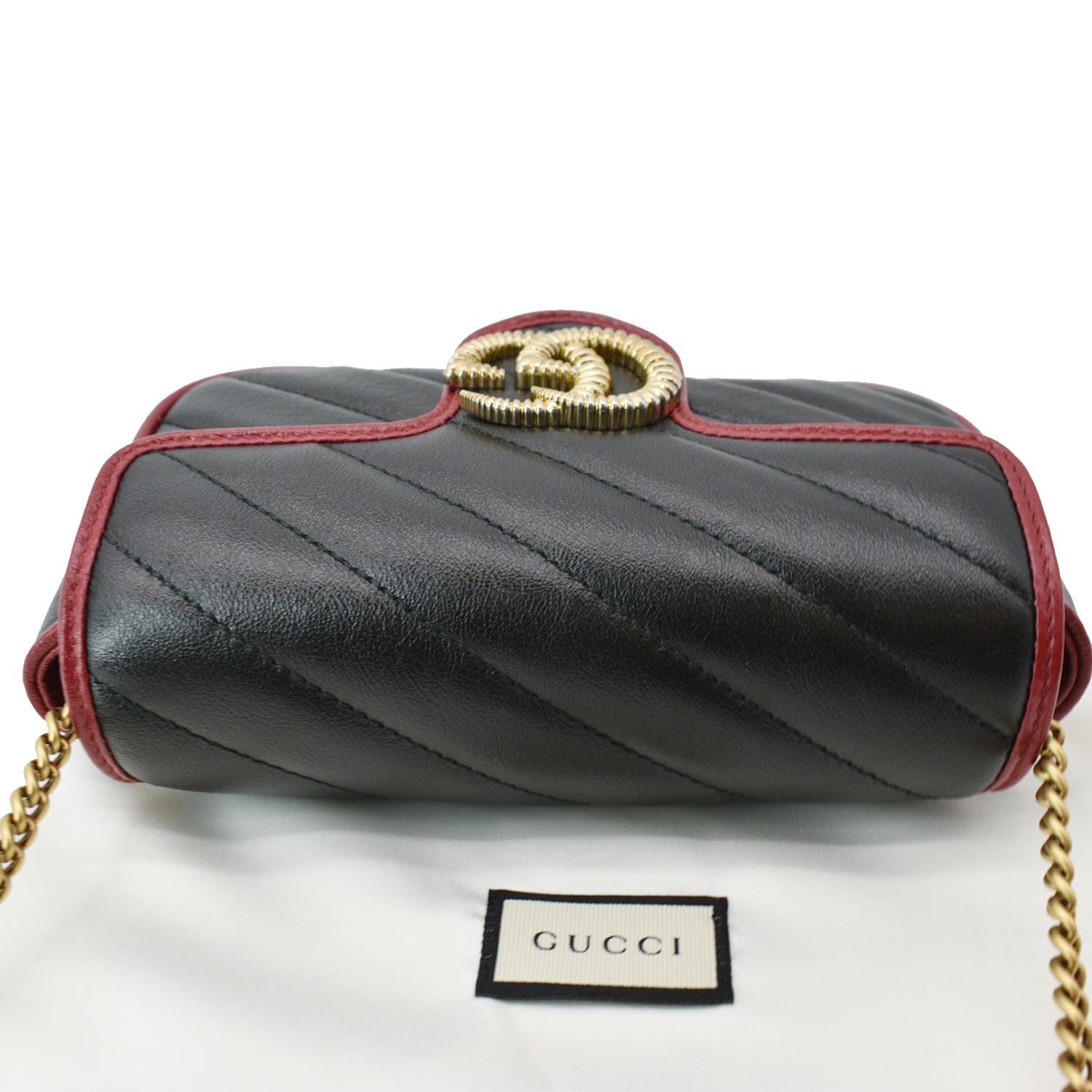 GUCCI GG Marmont Mini Matelass� Leather Shoulder Crossbody Bag Black/Cerise 574969