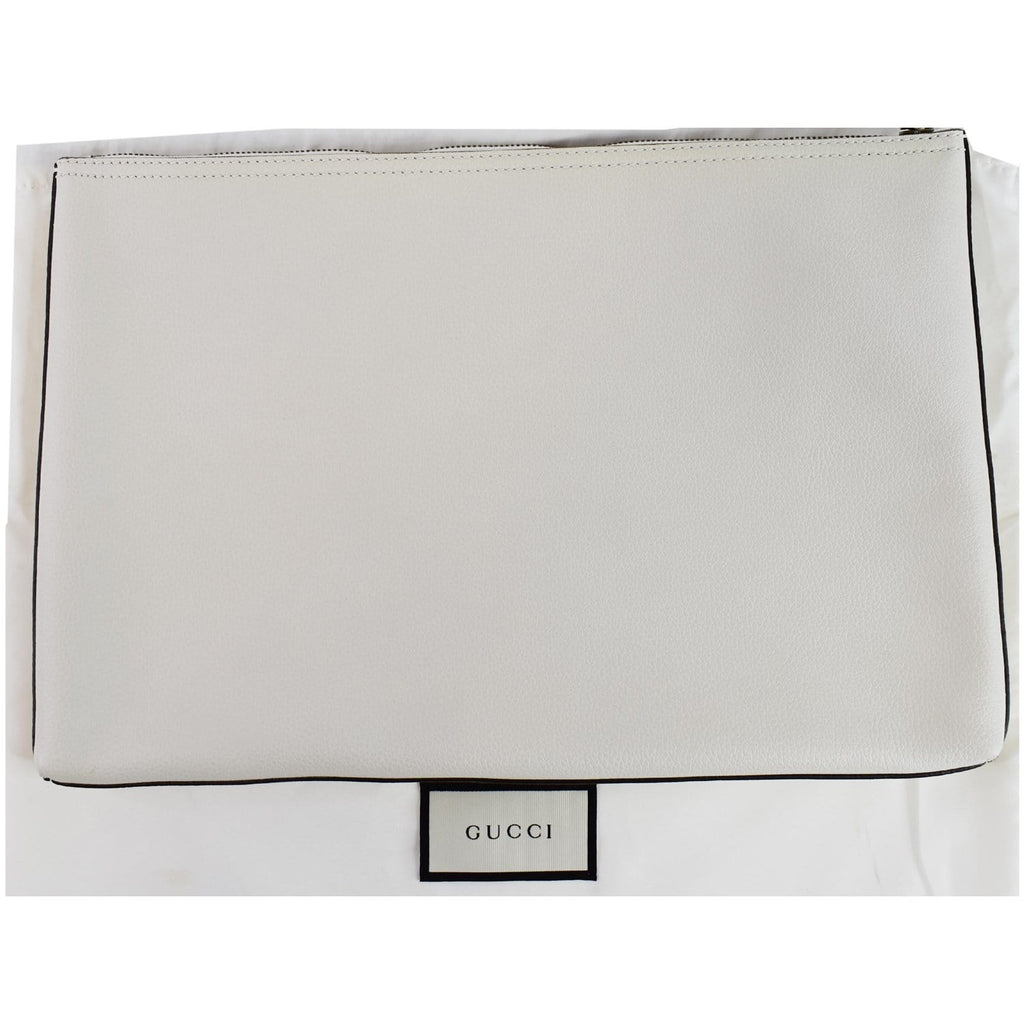 GUCCI Pebbled Leather Medium Logo Portfolio Clutch White 500984 - Last Call