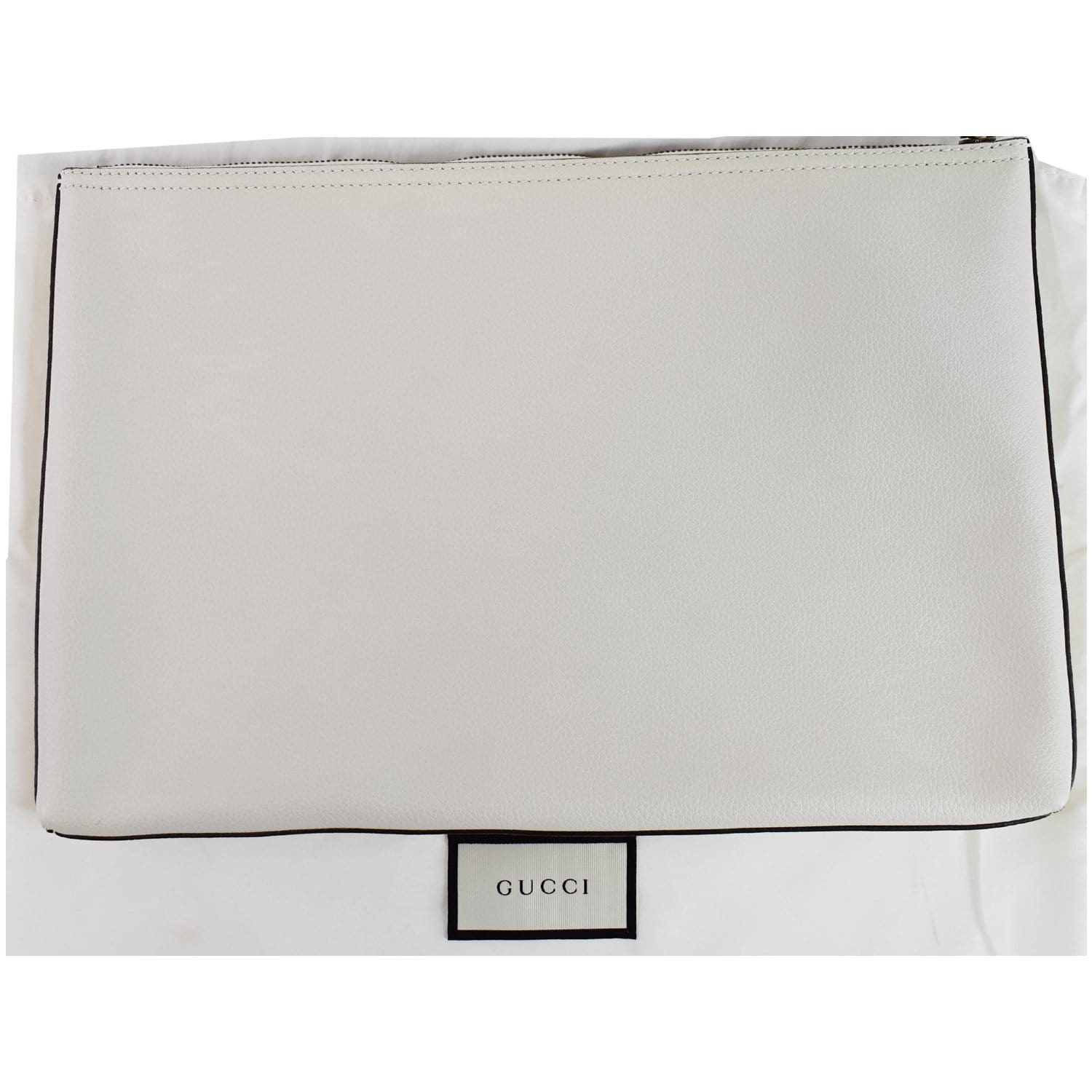 GUCCI Pebbled Leather Medium Logo Portfolio Clutch White 500984 - Last Call