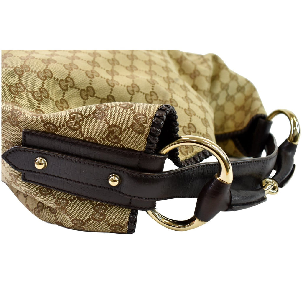 GUCCI Horsebit GG Canvas Large Hobo Bag Beige