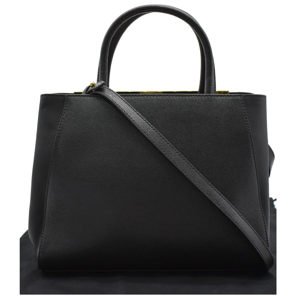 FENDI Petite 2Jours Vitello Leather Elite Tote Shoulder Bag Black