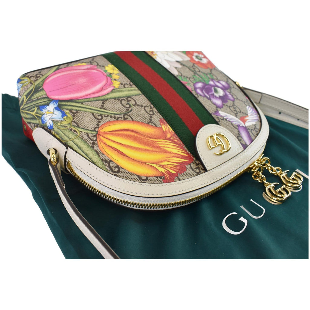 GUCCI Ophidia Flora Small Supreme Canvas Shoulder Bag Beige 499621