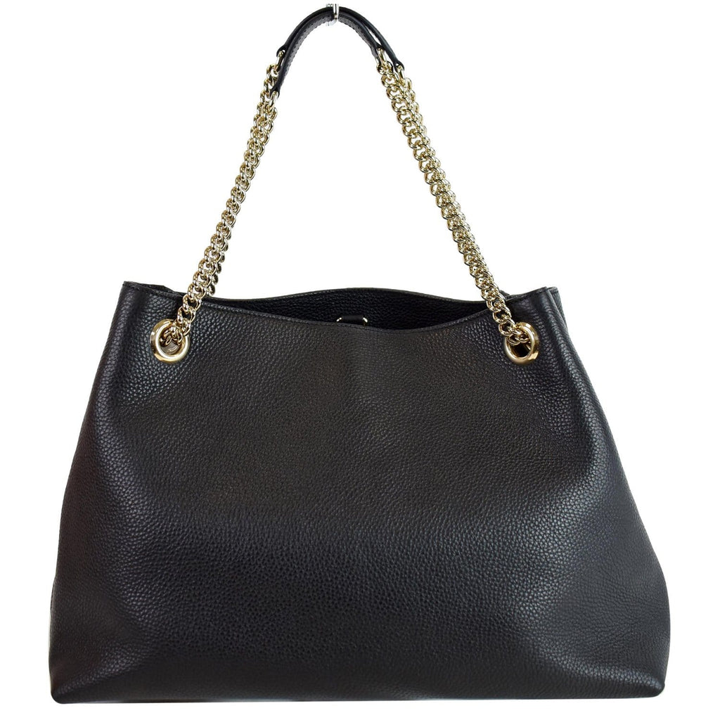 GUCCI Medium Soho Chain Leather Tote Bag Black 536196