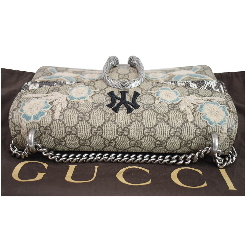 GUCCI Dionysus Small Supreme Python NY Yankees Patch Shoulder Bag Beige 400249