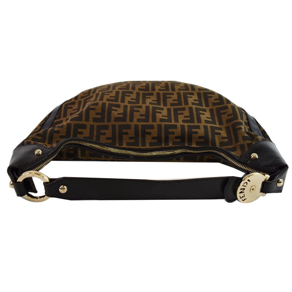 FENDI Half Moon Zucca Canvas Hobo Bag Brown
