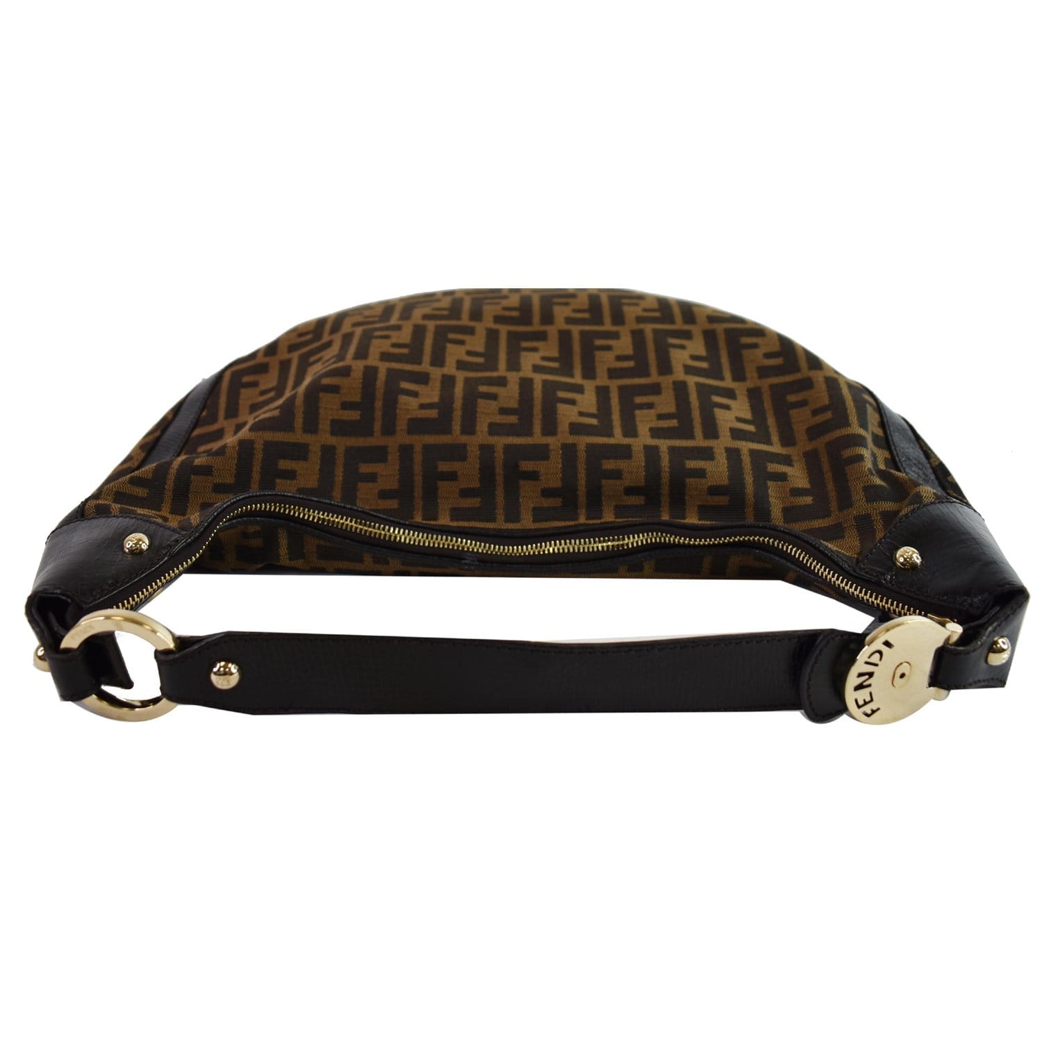 FENDI Half Moon Zucca Canvas Hobo Bag Brown
