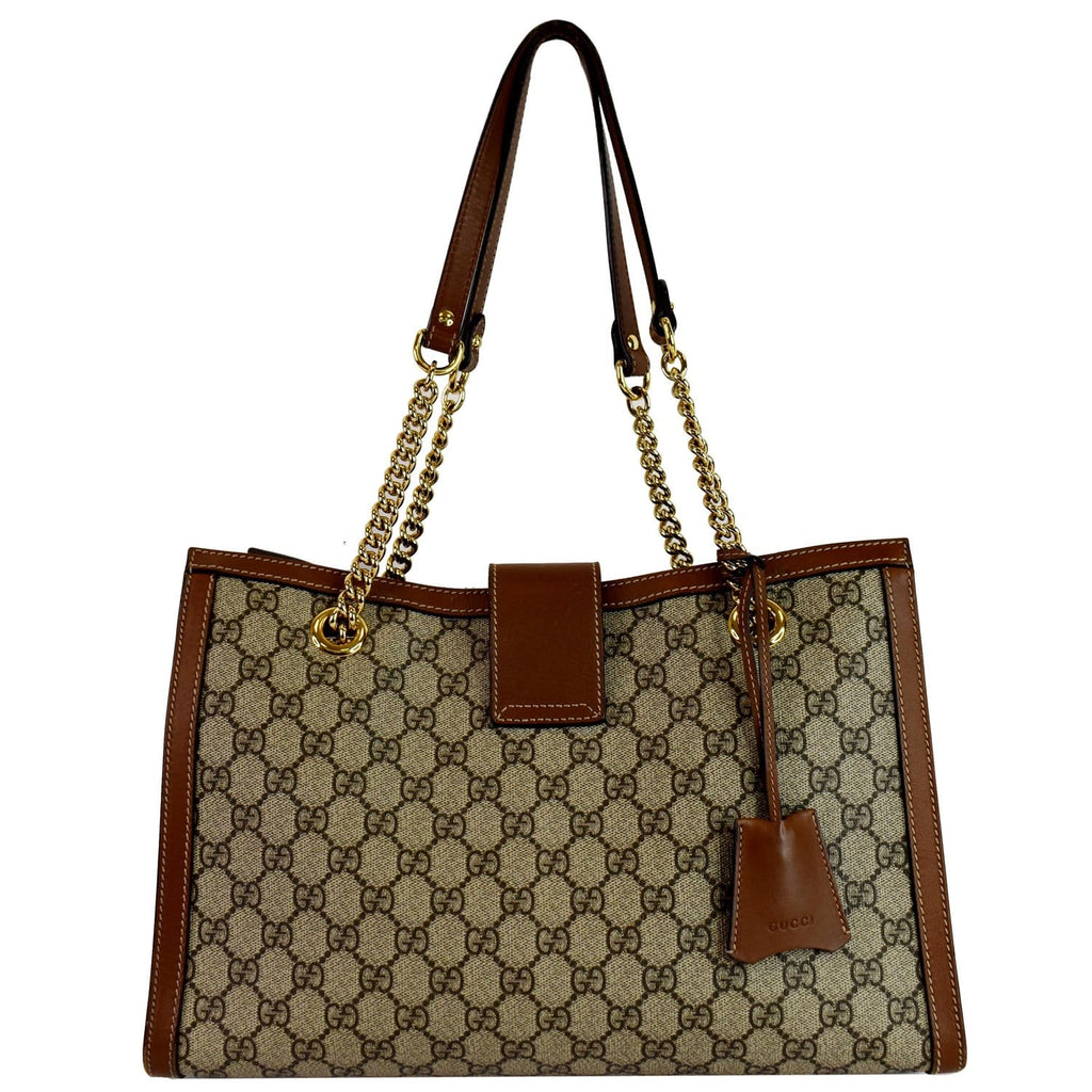 GUCCI Padlock Medium GG Supreme Canvas Shoulder Bag Beige 479197