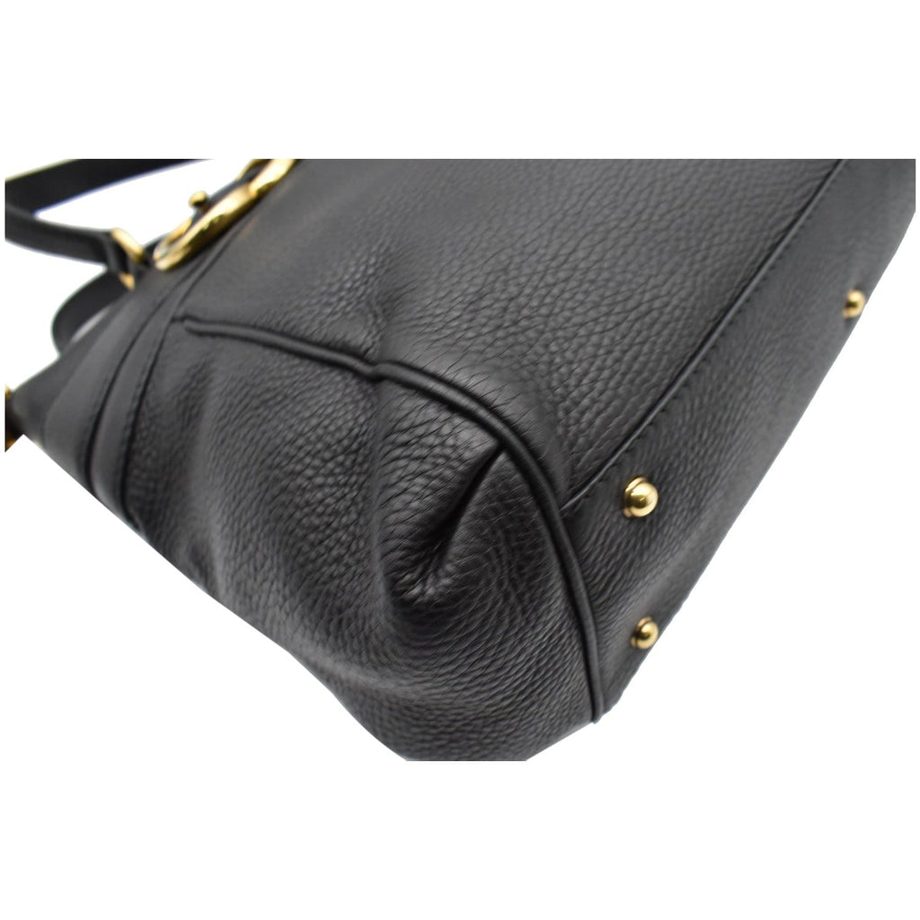 GUCCI Ride Medium Pebbled Leather Top Handle Shoulder Bag Black