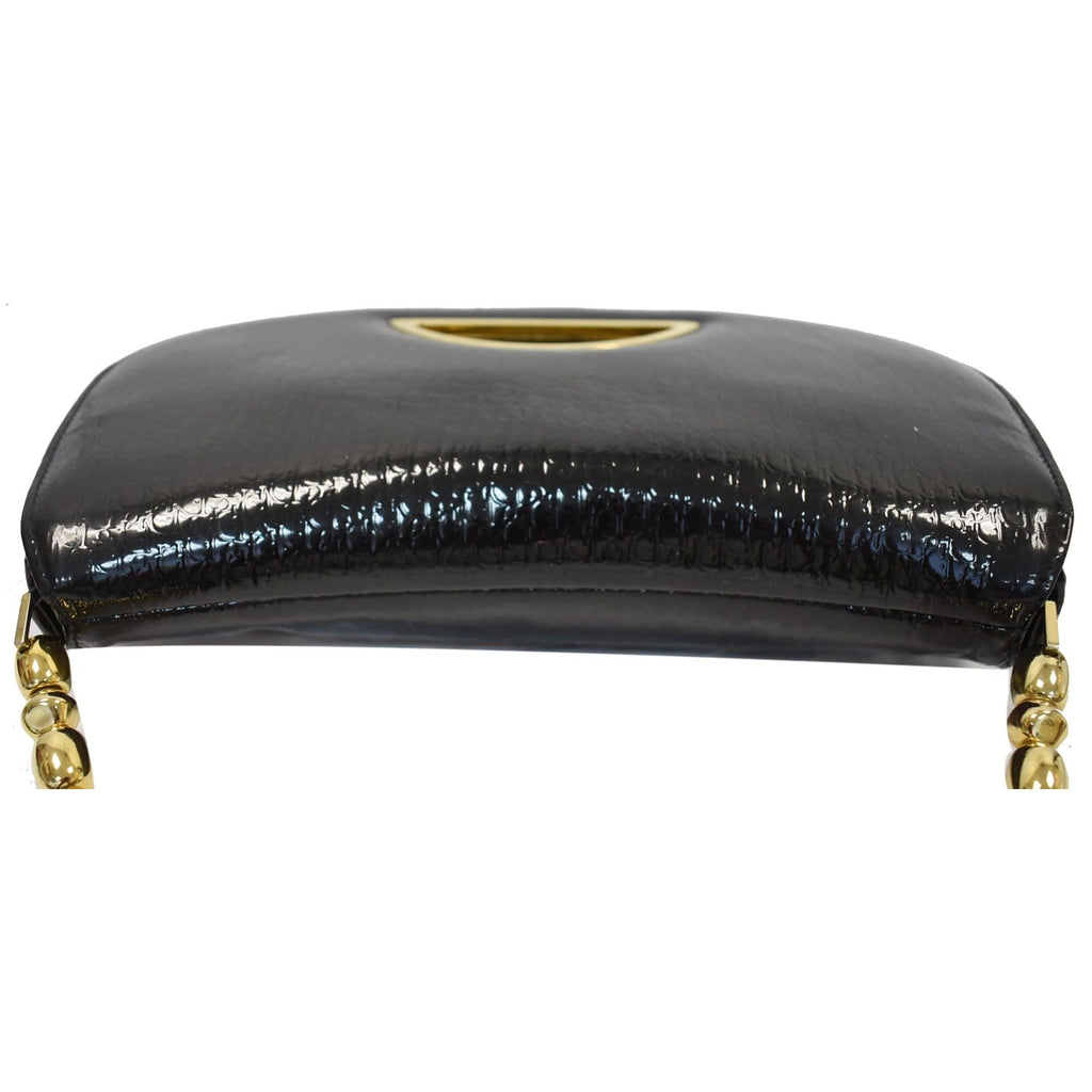 CHRISTIAN DIOR Maris Pearl Patent Monogram Shoulder Bag Black