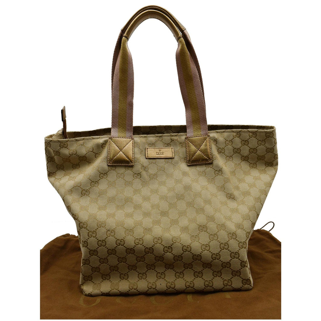GUCCI Sherry GG Canvas Leather Tote Bag Beige 131231
