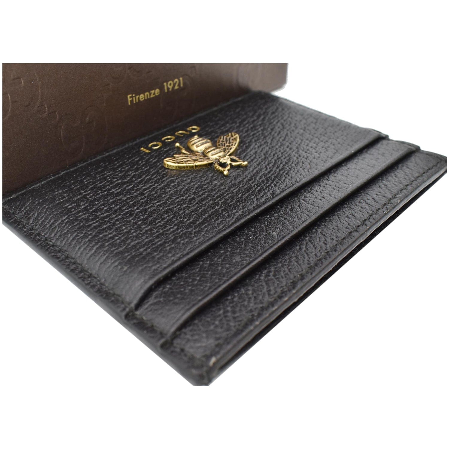 GUCCI Animalier Bee Leather  Case Black 523685