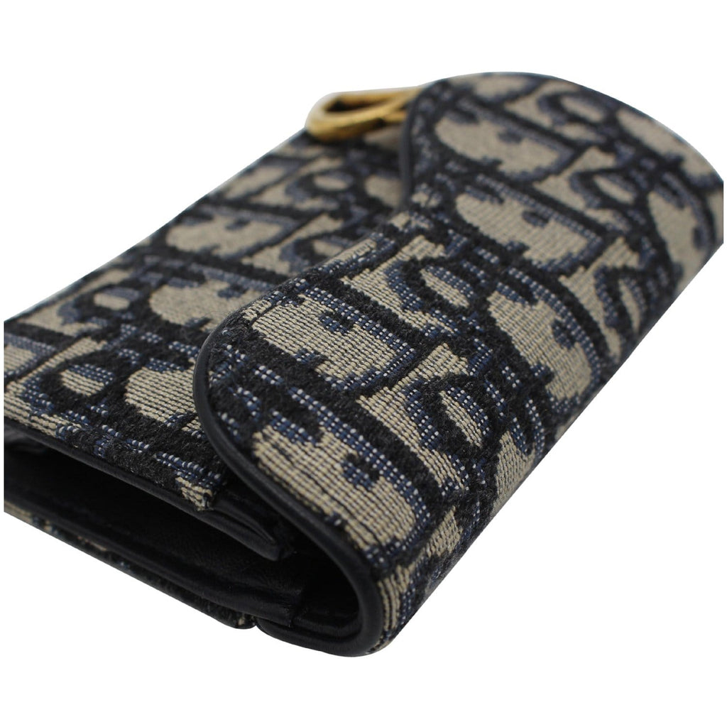 CHRISTIAN DIOR Saddle Flap Jacquard Canvas  Holder Beige