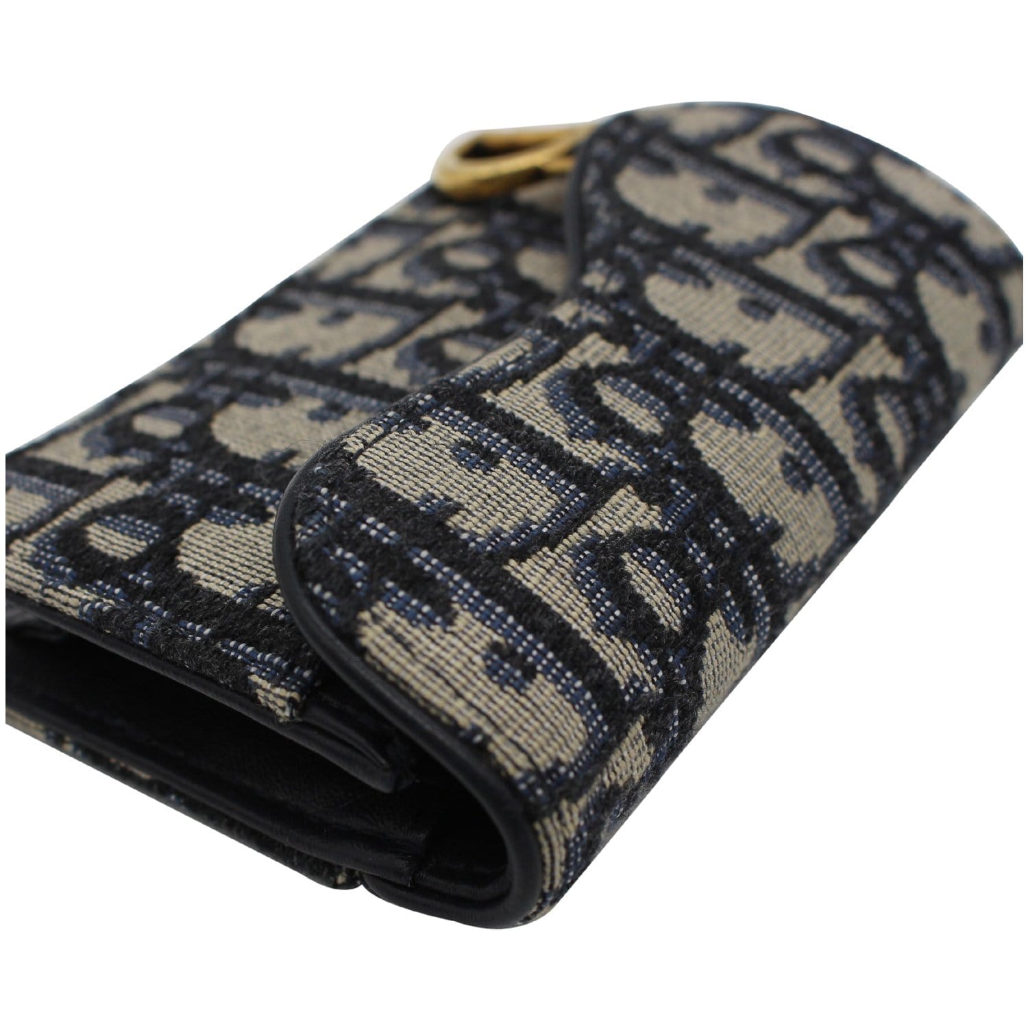 CHRISTIAN DIOR Saddle Flap Jacquard Canvas  Holder Beige