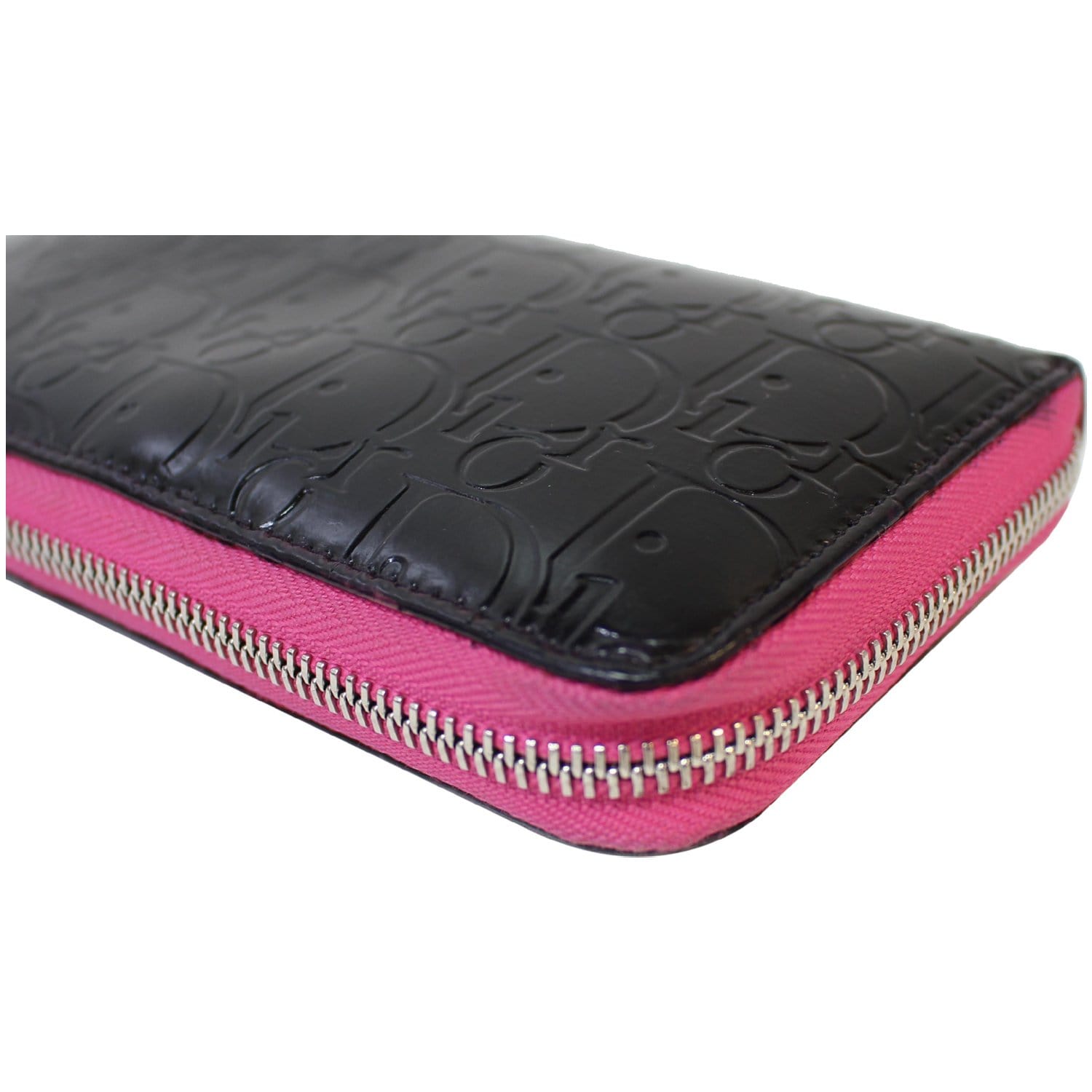 CHRISTIAN DIOR Diorissimo Patent Leather Zip Around Wallet Black