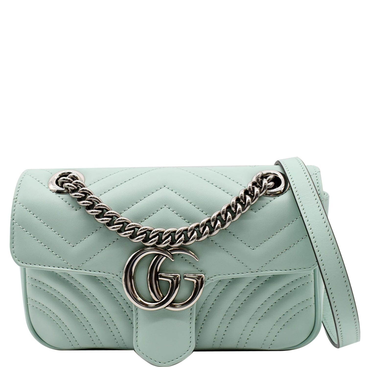 GUCCI GG Marmont Mini Matelasse Leather Crossbody Bag Bright Green 446744