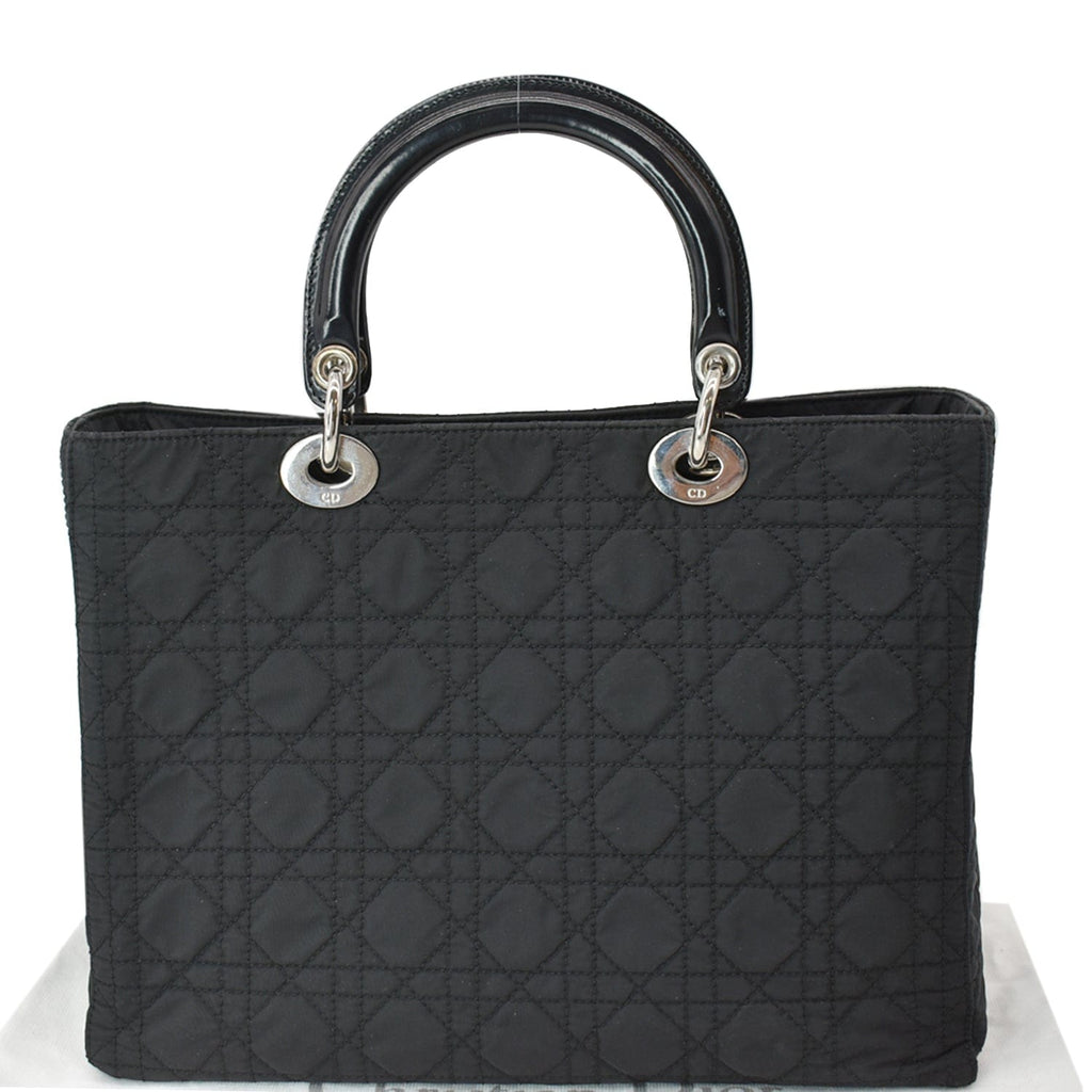 CHRISTIAN DIOR Lady Dior Vintage Nylon Cannage Canvas Tote Bag Black