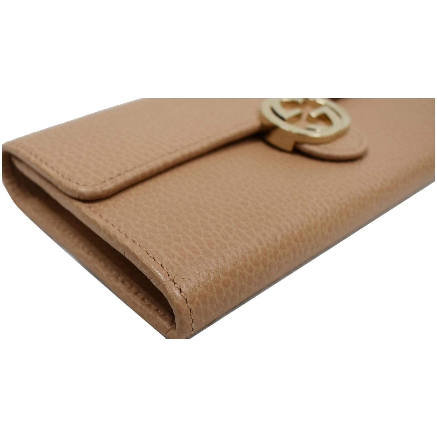 GUCCI GG Interlocking Continental Leather Wallet Beige 615524