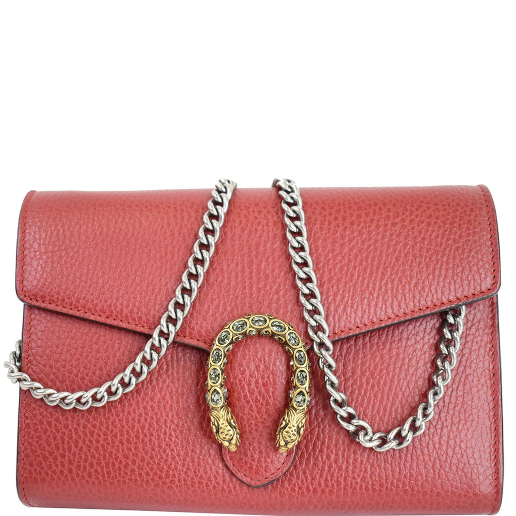 GUCCI Dionysus Mini Leather Crossbody Chain Wallet Red 401231