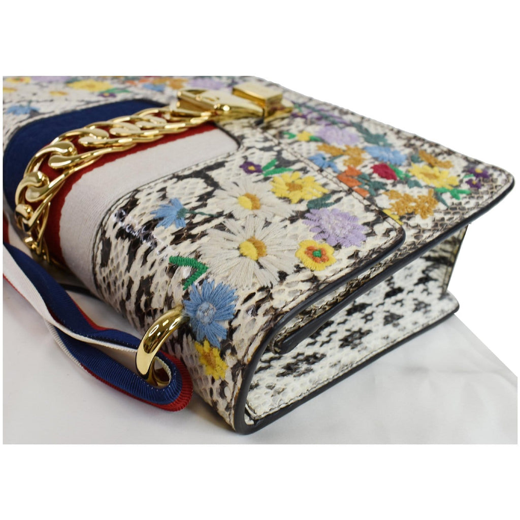 GUCCI Small Sylvie Floral Embroidered Roccia Snakeskin Shoulder Bag Multi 421882 - 25% OFF