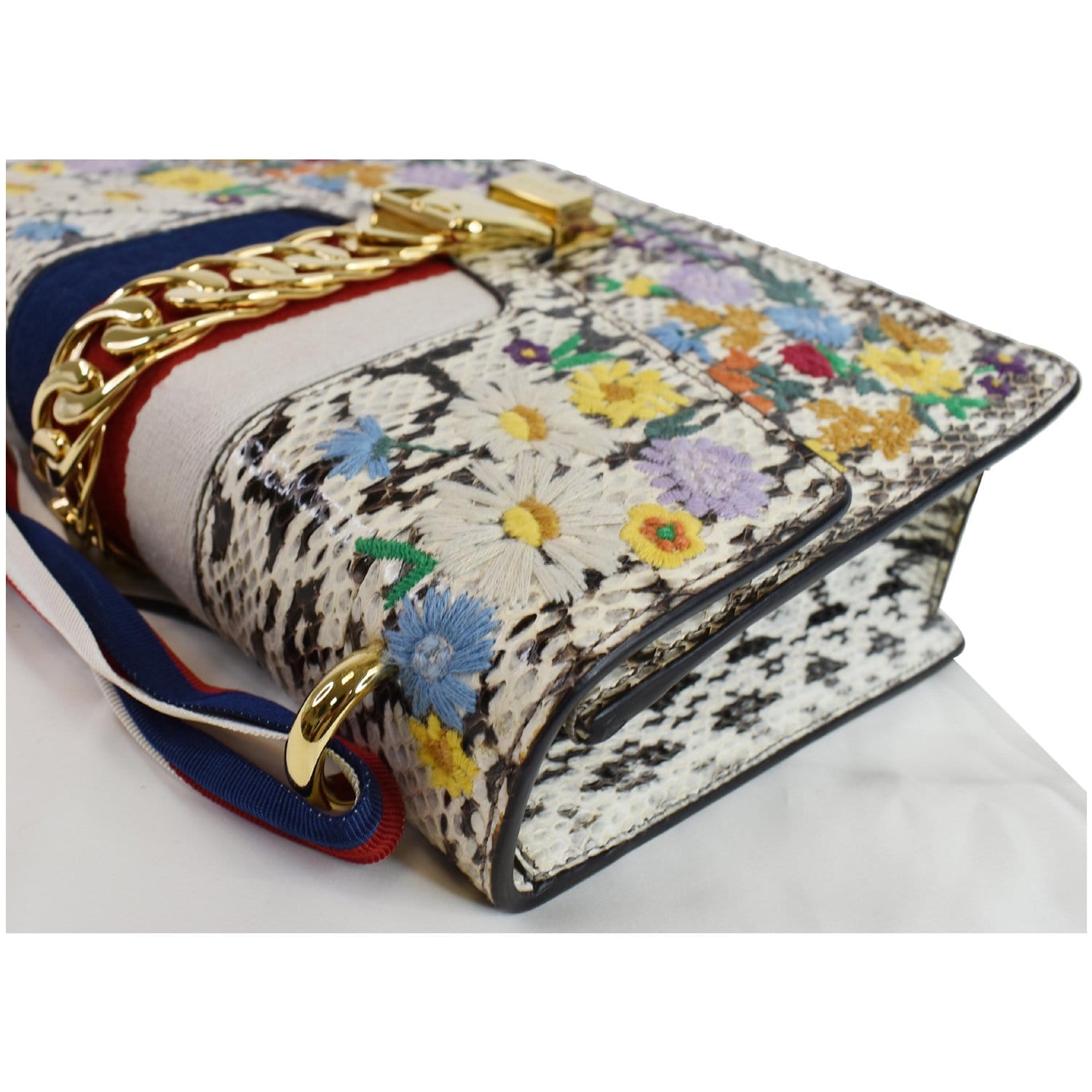 GUCCI Small Sylvie Floral Embroidered Roccia Snakeskin Shoulder Bag Multi 421882 - 25% OFF