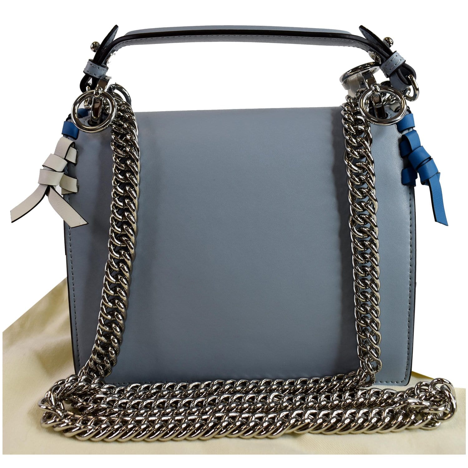 FENDI Vitello Liberty Whipstitch Bow Small Kan I Shoulder Bag Light Blue - Final Sale