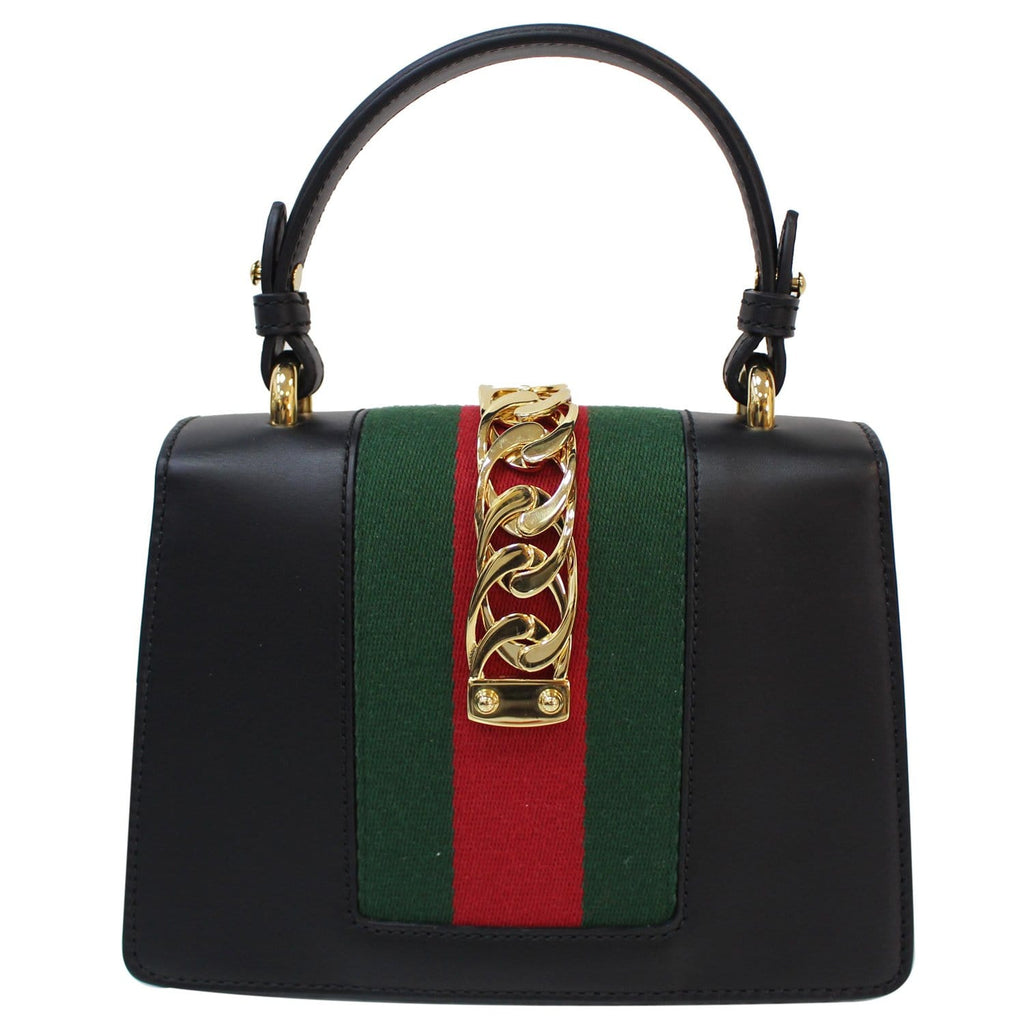 GUCCI Sylvie Mini Leather Crossbody Bag Black 470270
