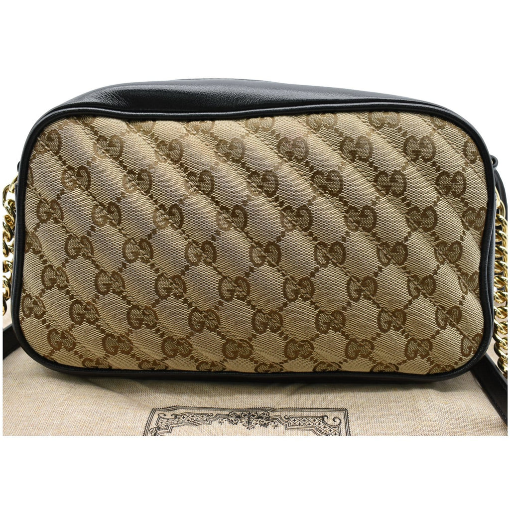 GUCCI GG Marmont Small Matelasse Canvas Leather Crossbody Bag Beige 447632
