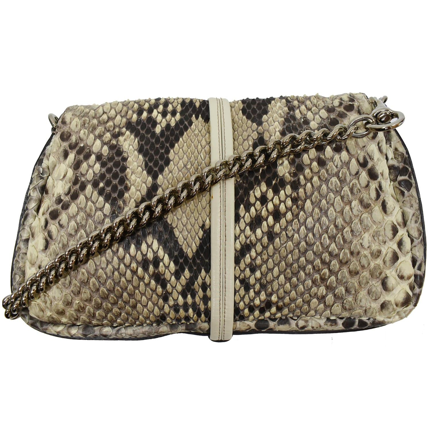GUCCI Croisette Bamboo Evening Python Leather Shoulder Bag Off White 235320